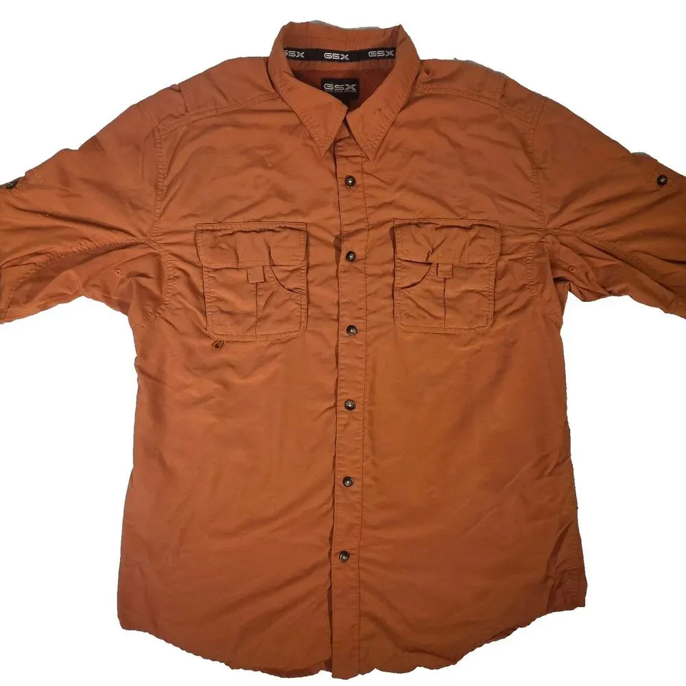 GSX Guide Series Extreme Mens Medium Fishing Shirt Long Sleeve Vent Burnt Orange